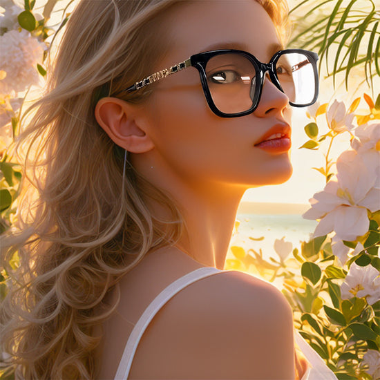 Stylish 2025 0778 Large Square Eyeglasses Chain Legs Prescription Compatible