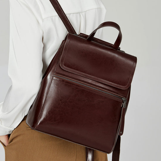 2025 New Fashion Leather Backpack Oil Wax Cowhide Womens Vintage