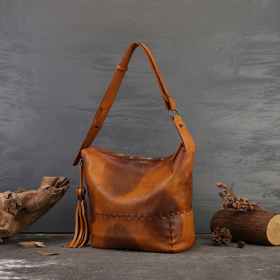Vintage Leather Underarm Bag for Women – Full-Grain Retro Shoulder Hobo Bag