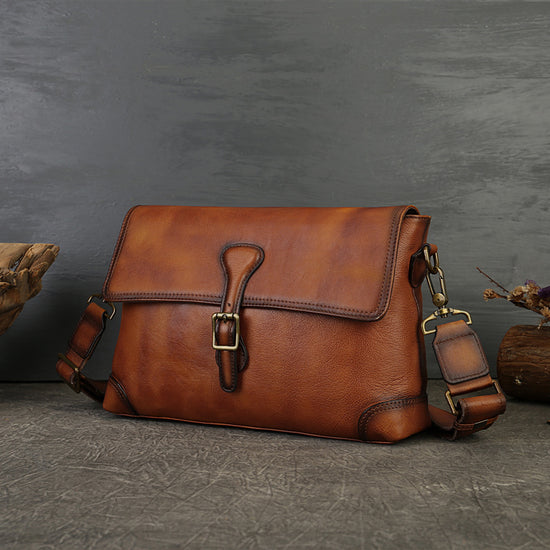 2026 New Genuine Leather Crossbody Bag Retro Unique High-End Stylish Meilada Vegetable Tanned Leather Women&