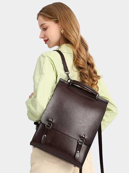 College Student Vintage Genuine Leather Backpack