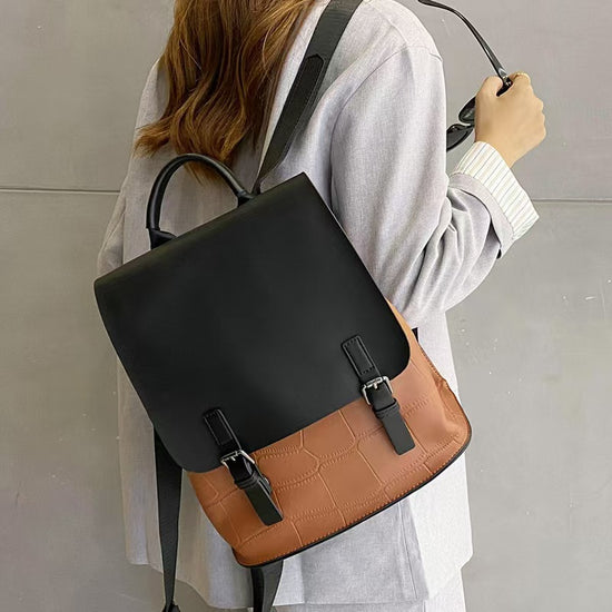 New style genuine leather colorblock backpack
