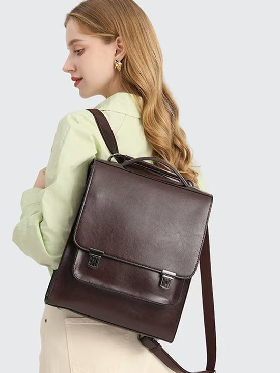 Genuine leather simple retro backpack