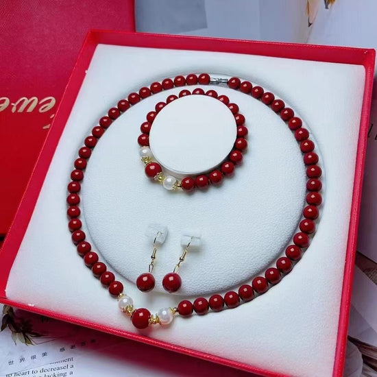 Cinnabar necklace three piece set