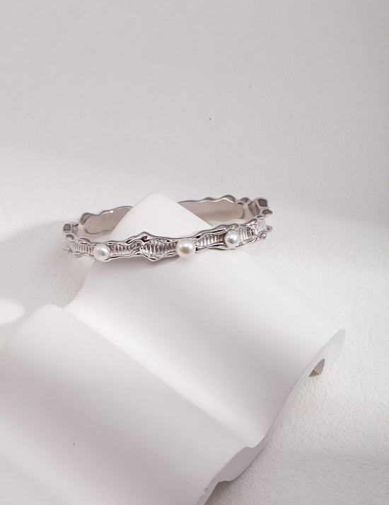 Vintage sterling silver pearl bracelet, natural element lava fluid ocean series