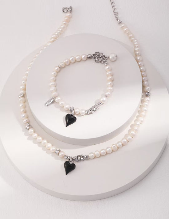 Stylish and simple sterling silver pearl bracelet and necklace