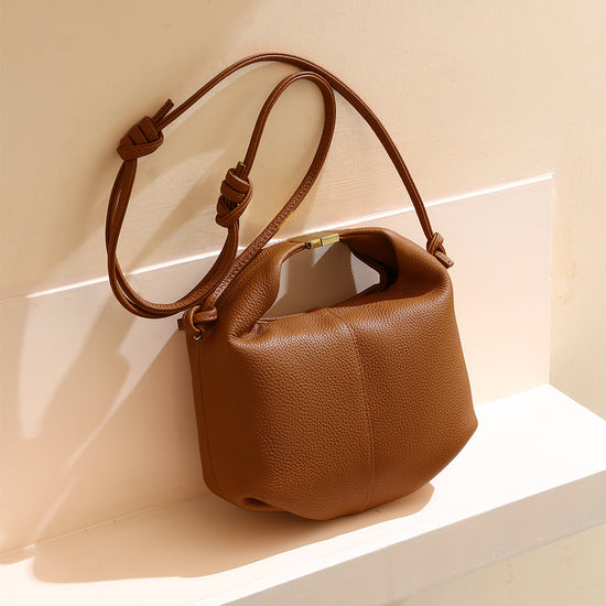 Elegant French Style Leather Bag New Lychee Texture Commuter Cowhide Handbag