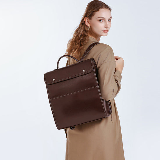 Premium Leather Business Vintage Backpack Women 2025 New Fashion Minimalist Large Laptop Bag