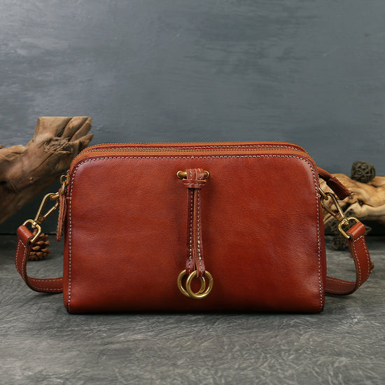 2026 New Women Crossbody Bag Three Compartments Vintage Genuine Leather Handmade Top Layer Cowhide Single Shoulder Small Square Bag