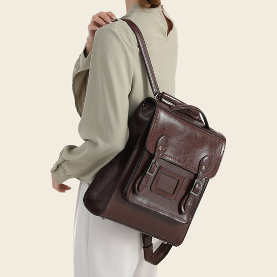 2025 New Genuine Leather Womens Backpack Oil Wax Cowhide Vintage College Style