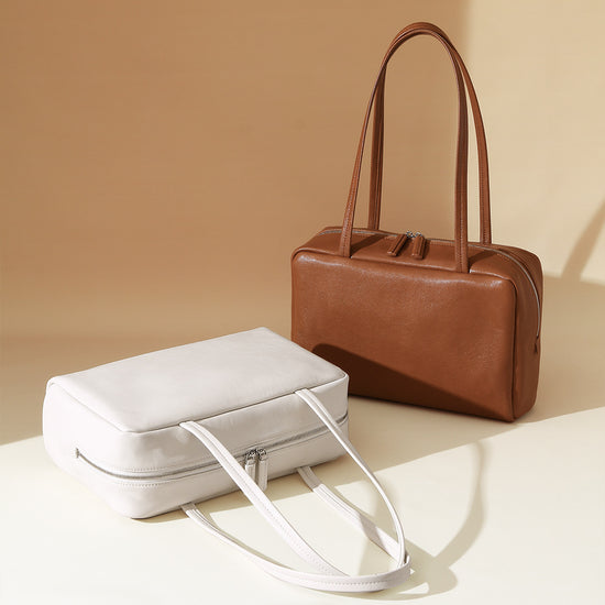 Stylish Women Boston Bag Top Layer Vegetable Tanned Leather Underarm Purse