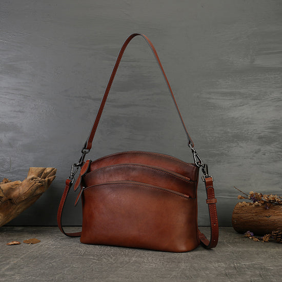 Full-Grain Leather Dumpling Bag for Women |   Vintage Minimal Shoulder & Crossbody Bag