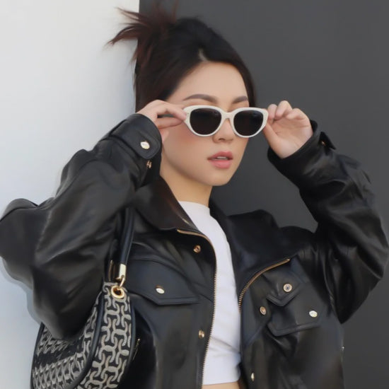 New Fashion Board Material Black White Cat Eye Sunglasses Fakme UV Protection
