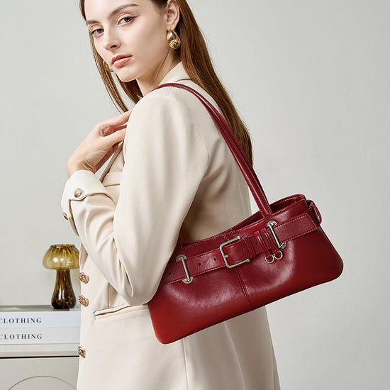 Baguette Bag Unique Style Leather Handbag Female Elegant French Minimalist