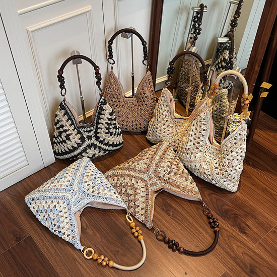 New Color Block Woven Handbag Tote Bag for Women 2025 Summer