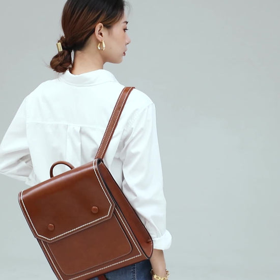 2025 New Trendy Korean Oil Wax Leather Backpack Women Large Capacity