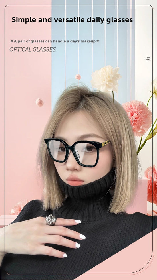Stylish 2025 0778 Large Square Eyeglasses Chain Legs Prescription Compatible