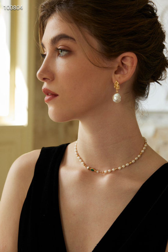 S925 silver natural pearl tiger eye stone zircon necklace