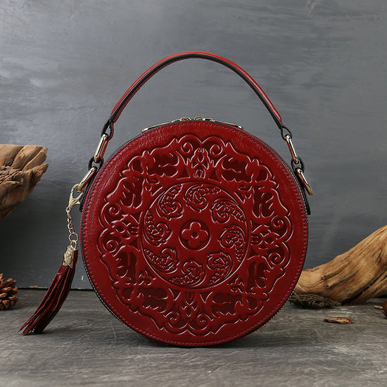 Vintage Embossed Small Round Bag Fortune Transfer Handbag Festive Women&