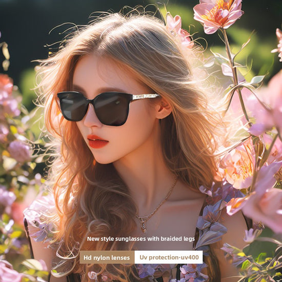2025 New 0778 Sunglasses Women Plate Chain Letter Legs Large Frame UV Protection