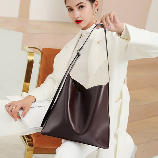 Autumn Winter Chic Versatile Large Tote Soft Leather Bucket Bag