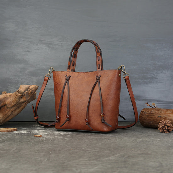 Women’s Full-Grain Vegetable-Tanned Leather Tote Bag |   Minimalist Crossbody & Shoulder Work Bag