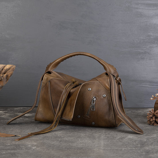 New Fashion Personalized Top Grain Cowhide Retro Lapel Bag Real Leather Tassel Small Square Bag Crossbody Shoulder Large Capacity Women&